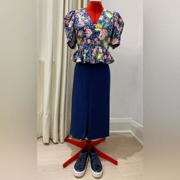 Vintage Navy Midi Skirt, Front Slit, Made in Canada, Womens (Size M) - Picture 2 of 8